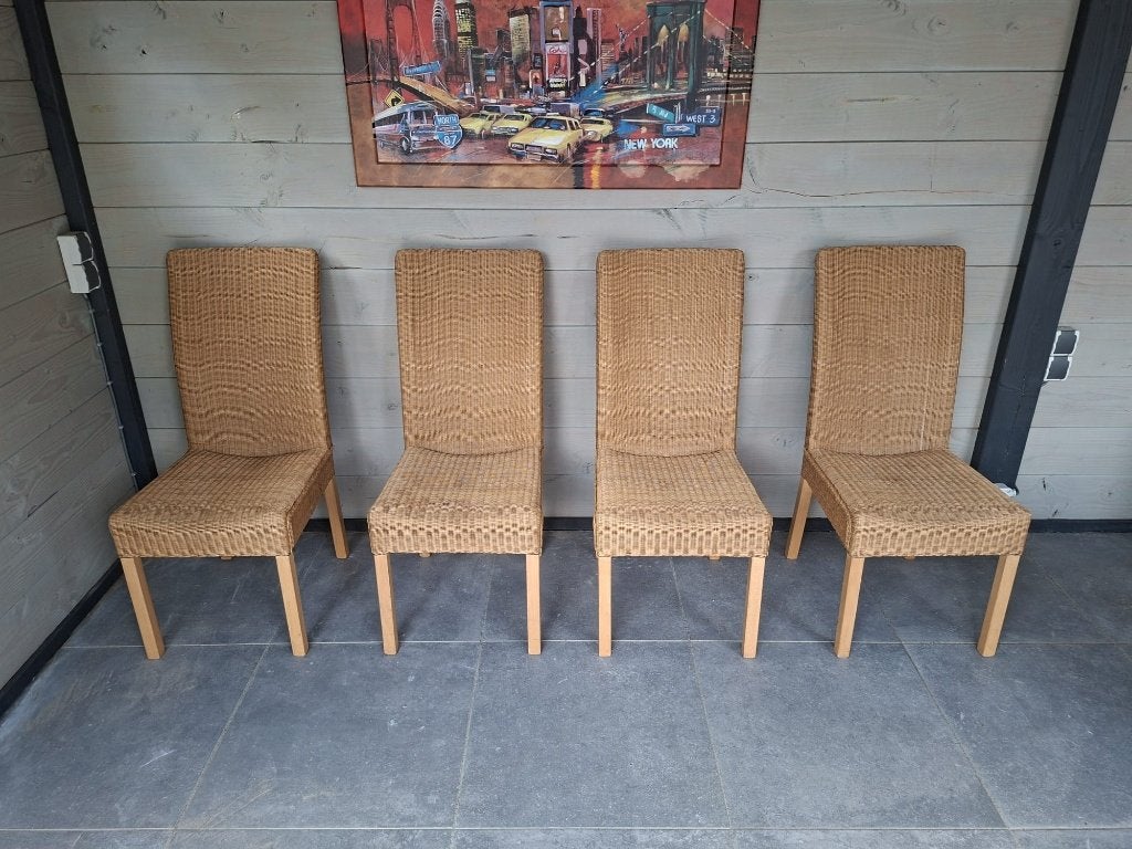 Set van 4 rotan eetkamerstoelen, Ophalen, Gebruikt, Overige kleuren, Riet of Rotan