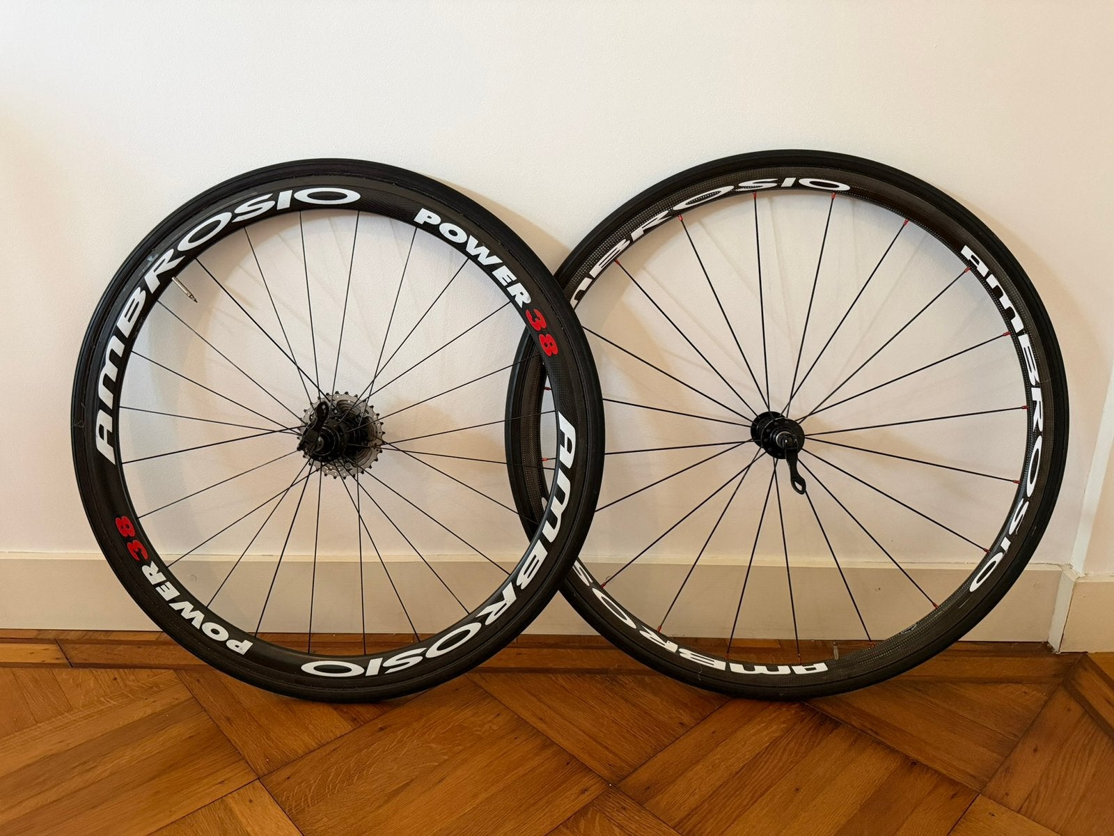Ambrosio power 38 carbon wielset - uitstekende staat!, Fietsen en Brommers, Fietsonderdelen, Zo goed als nieuw, Racefiets, Carbon