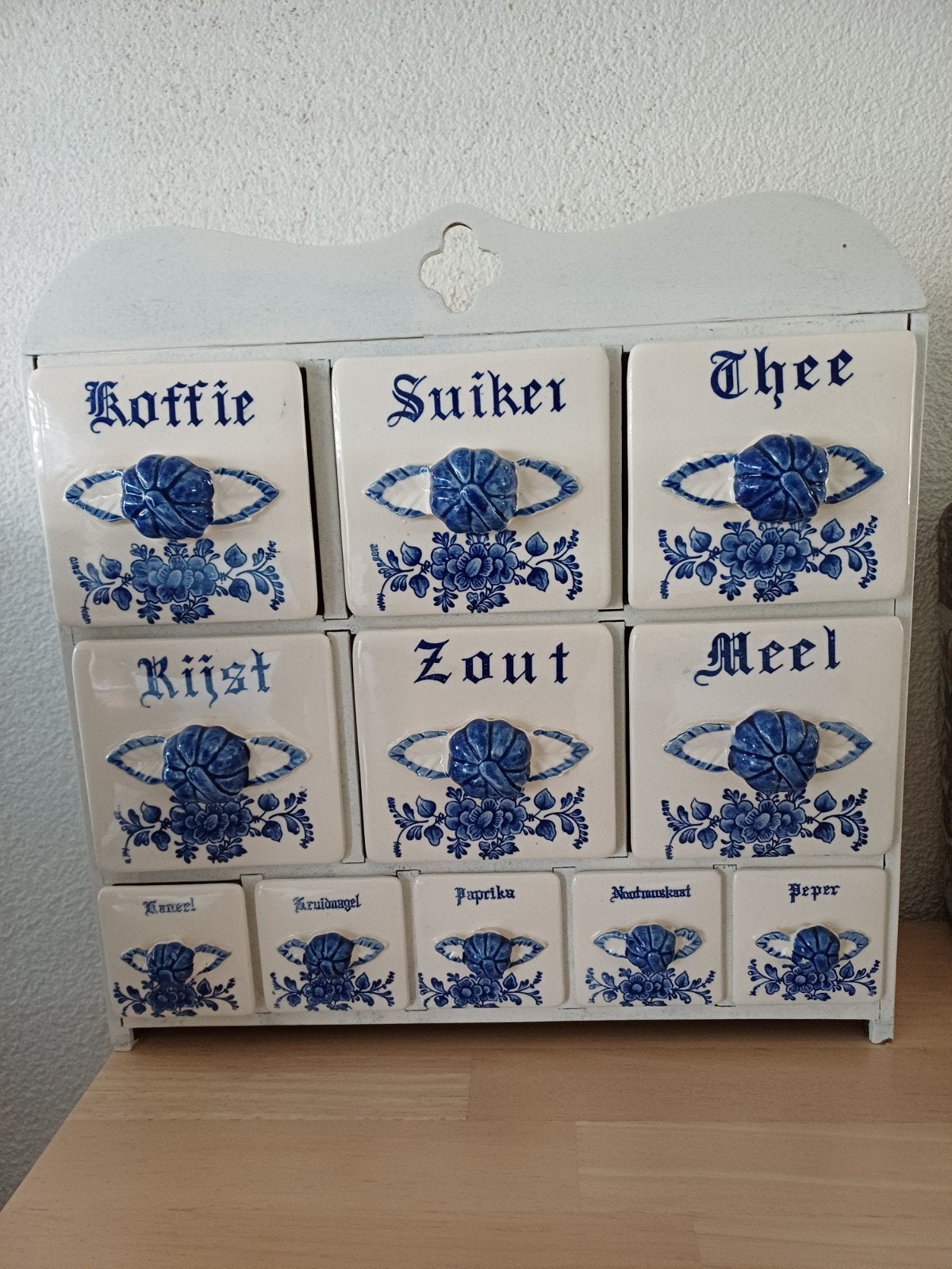 Vintage Delfts Blauw Kruidenrek met 9 Porseleinen Potjes, Antiek en Kunst, Antiek | Keramiek en Aardewerk, Ophalen of Verzenden