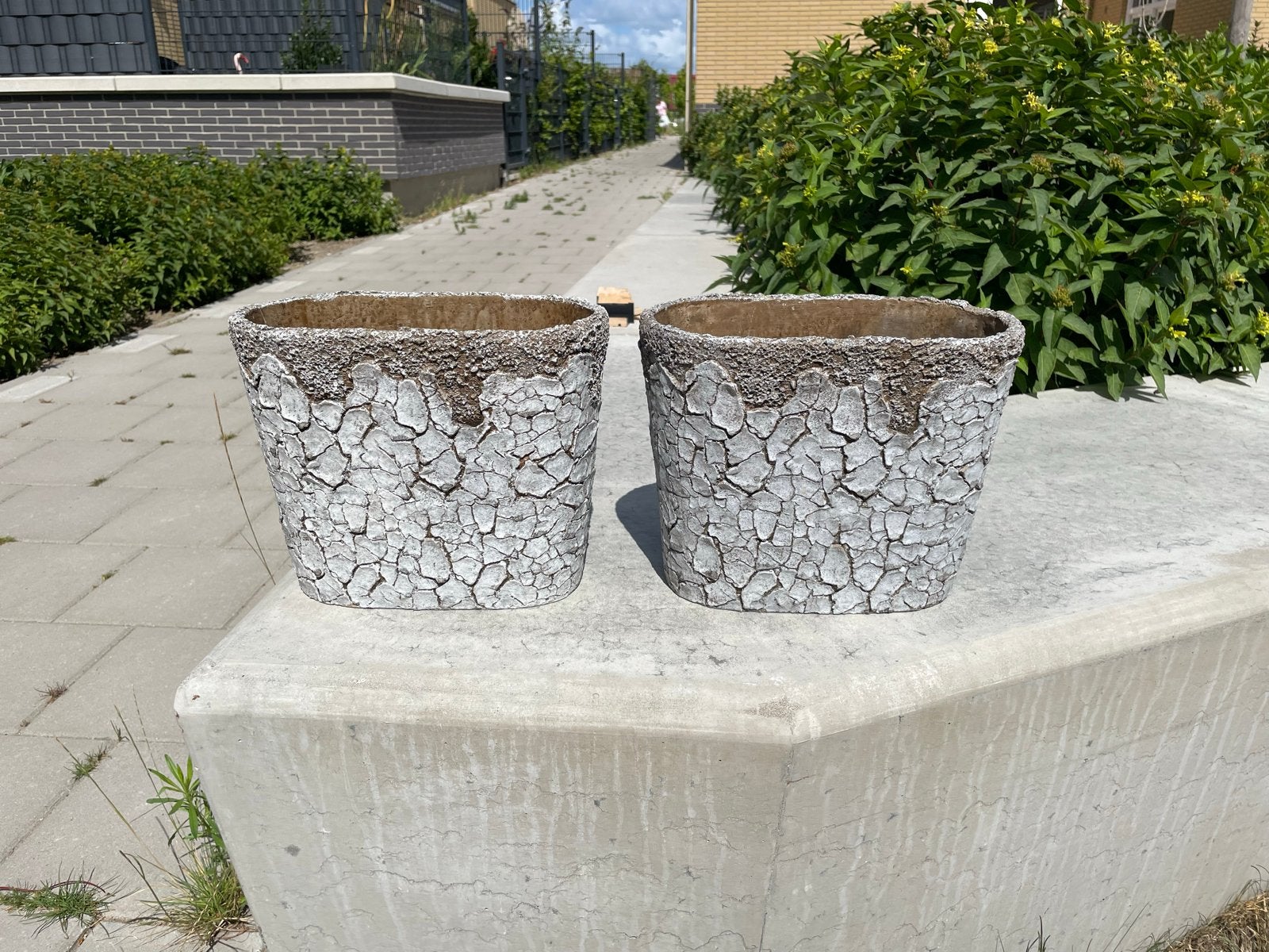 Set van 2 decoratieve bloempotten met unieke textuur, Tuin en Terras, Bloembakken en Plantenbakken, Ophalen, Overige materialen