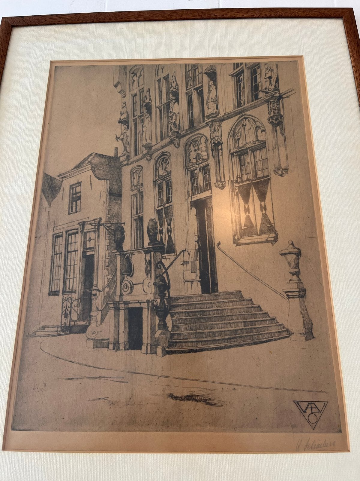 Ets van Rudolphe Schönberg - Architectuur, Antiek en Kunst, Ophalen, Ets, Architectuur, Gesigneerd