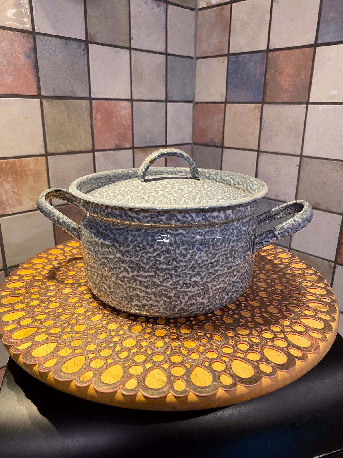 Grijs gemêleerde pan,doorsnee 21.5 cm,hoogte 16 cm, Antiek en Kunst, Ophalen of Verzenden