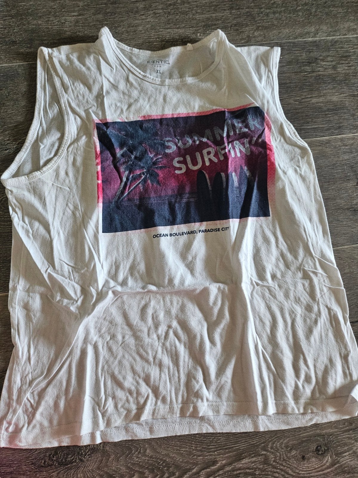 Identic heren T-shirt XL met 'Summer Surfing' print, Wit, Maat 56/58 (XL), Ophalen of Verzenden, Gedragen