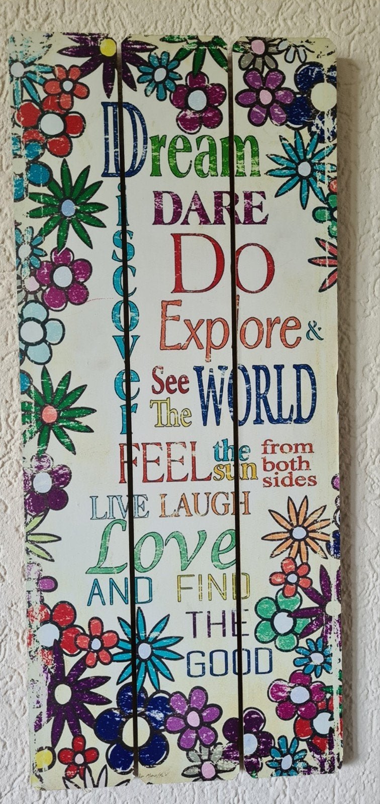 Houten Tekstbord 'Dream Dare Do' - 70x30 cm, Huis en Inrichting, Woonaccessoires | Tekstborden en Spreuken, Ophalen, Tekstbord