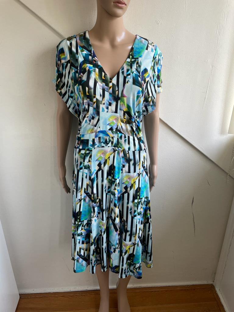 Eva & Claudi jurk maat L 40/42 blauw zwart geel wit print, Kleding | Dames, Eva & Claudi, Blauw, Maat 42/44 (L), Ophalen of Verzenden