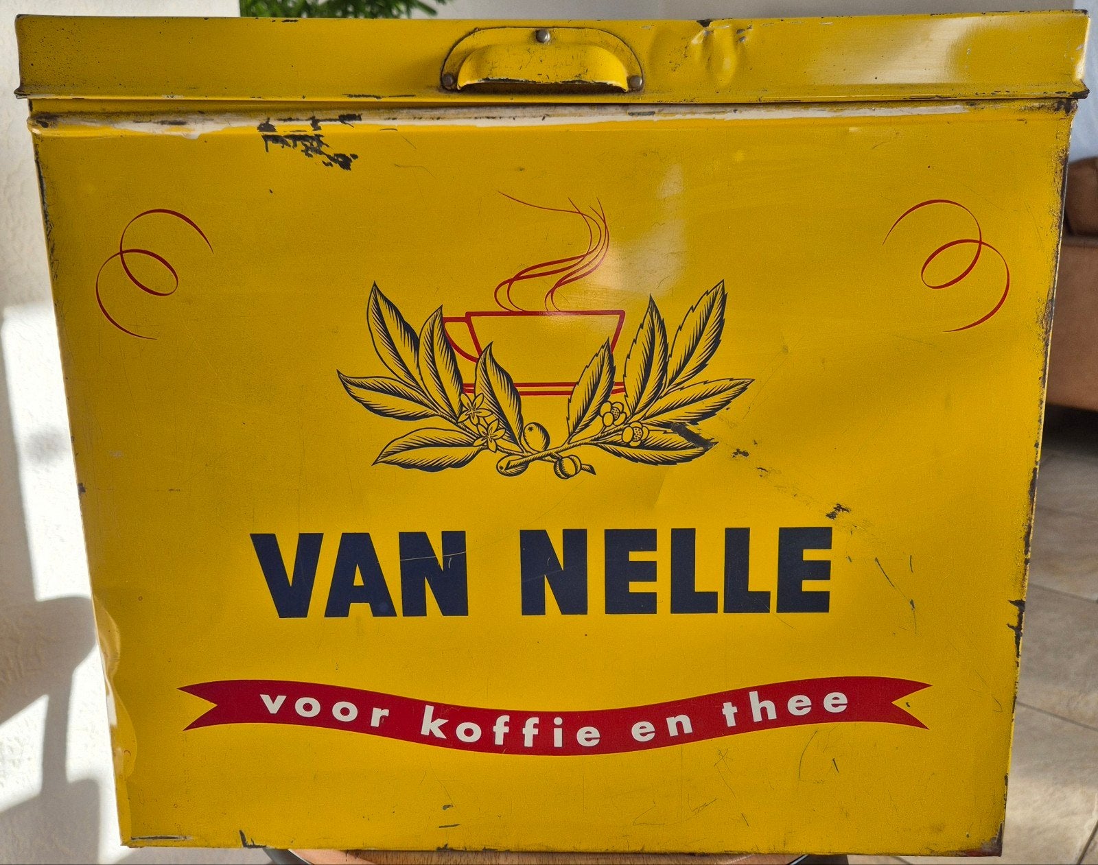 Vintage Van Nelle Koffieblik - Groot Geel Opslagblik, Ophalen