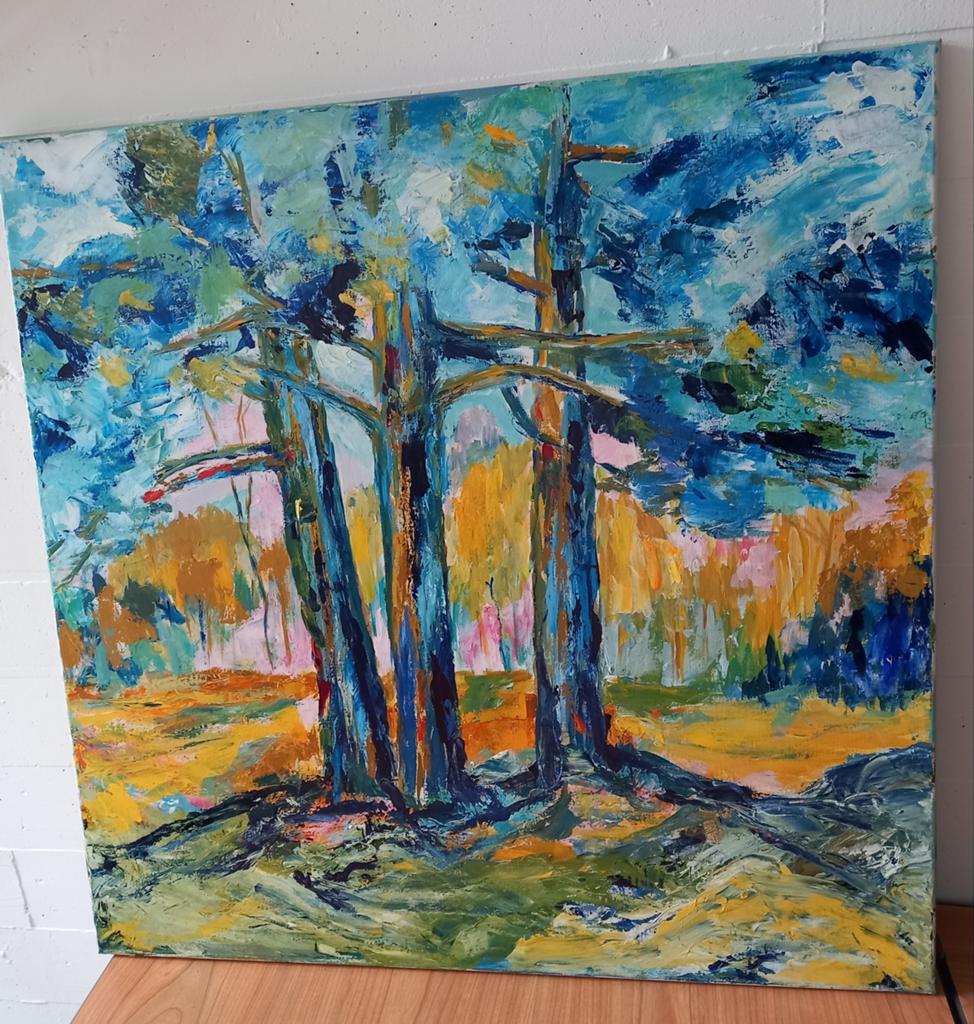 Olieverf op doek kleurrijk bos, Ophalen