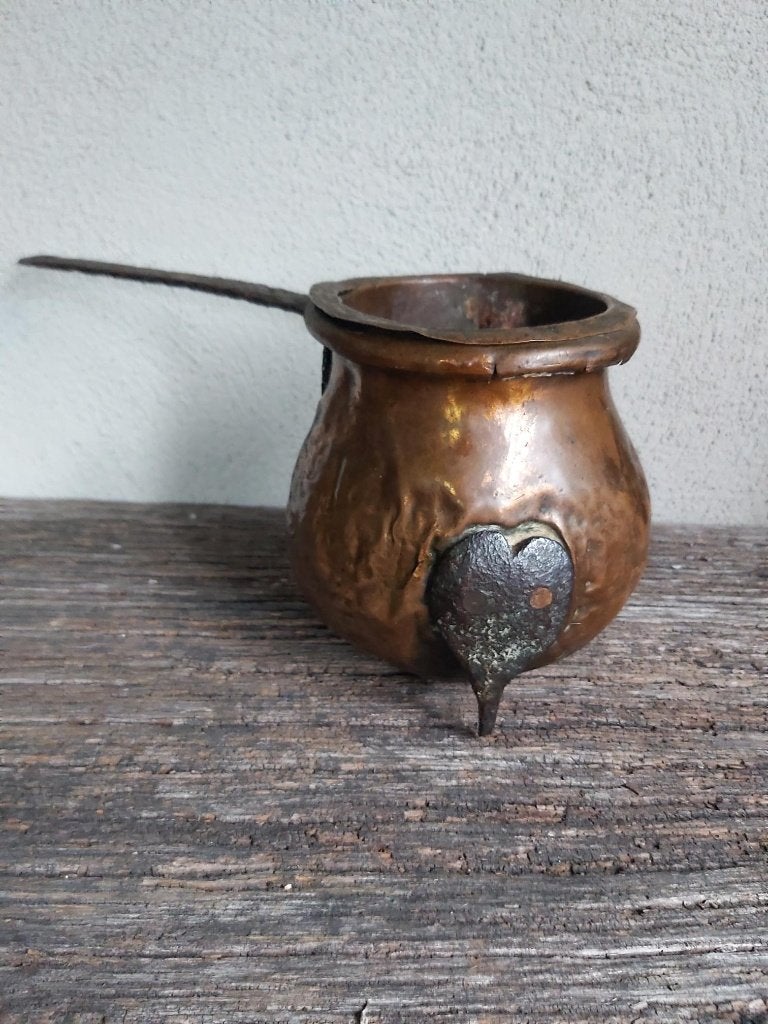 Mooie antieke koperen (koffie) pot / kookpot met handvat, Ophalen of Verzenden, Koper