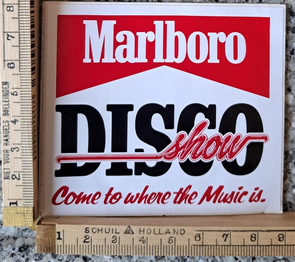 Vintage sticker Marlboro disco show tabak sigaretten logo, Ophalen of Verzenden, Zo goed als nieuw