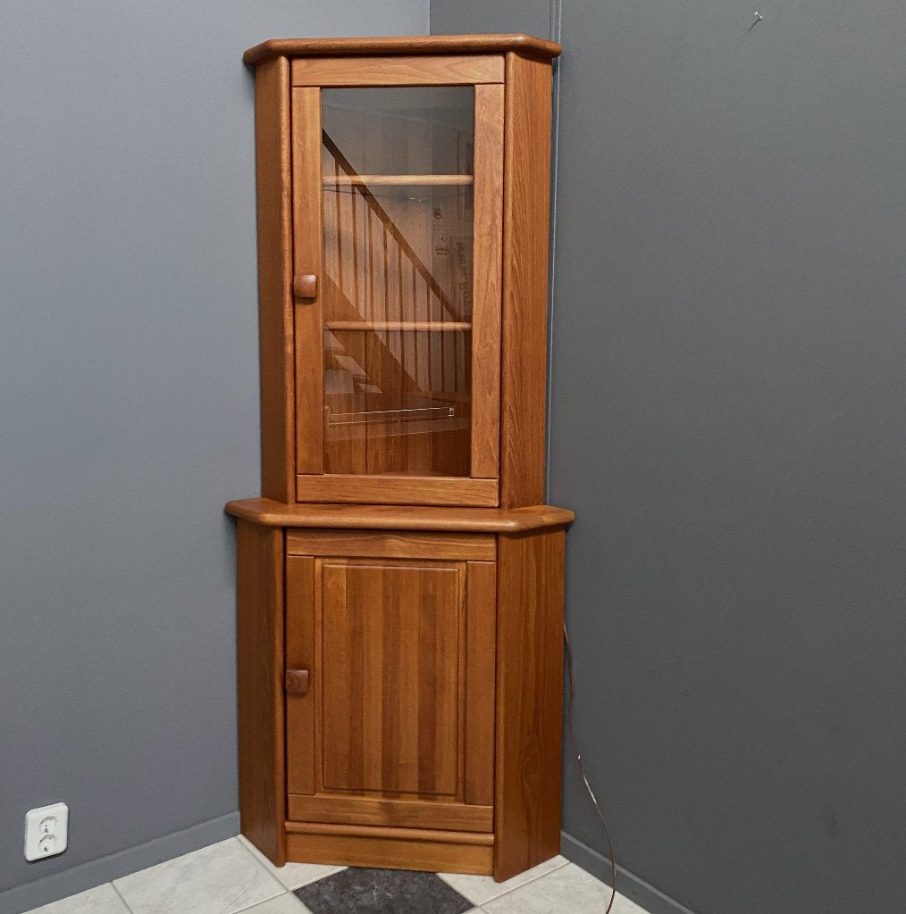 Zeer mooie Deense teak houten hoek vitrine kast van Dyrlund, Ophalen, 50 tot 100 cm, Teakhout, 150 tot 200 cm