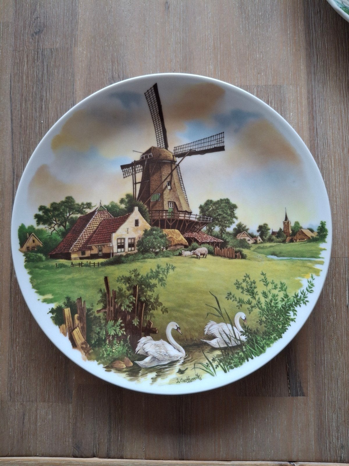 2 Royal Schwabap wandborden, molenlandschap, handgedecoreerd, Ophalen of Verzenden