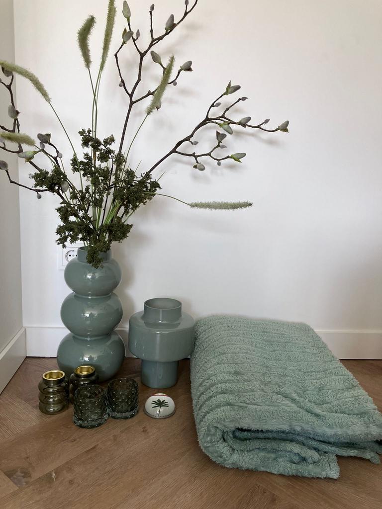 Decoratieset grijs/groen: vazen, siertakken, waxinelichthoud, Huis en Inrichting, Ophalen, Zo goed als nieuw
