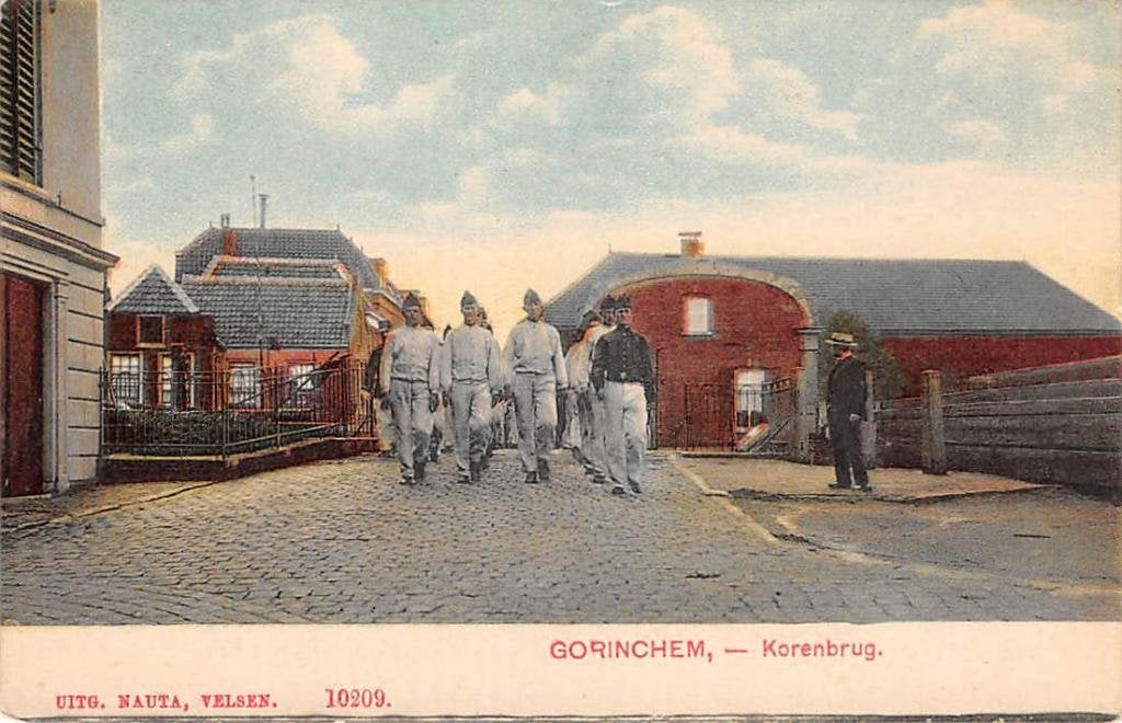 Gorinchem Kazerne Marcherende soldaten Korenbrug Militair, Ophalen of Verzenden, Voor 1920, Ongelopen, Zuid-Holland