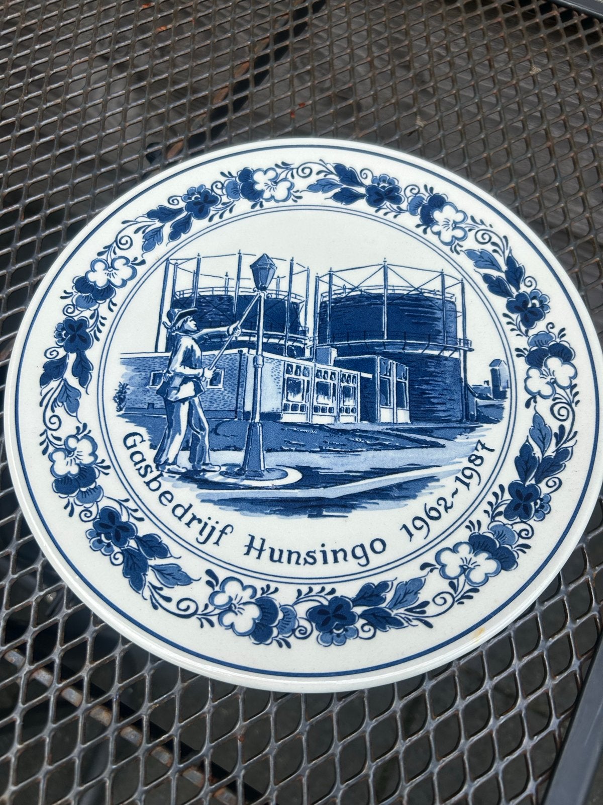Delfts Blauw Gedenkbord Gasbedrijf Hunsingo 1962-1987, Ophalen of Verzenden