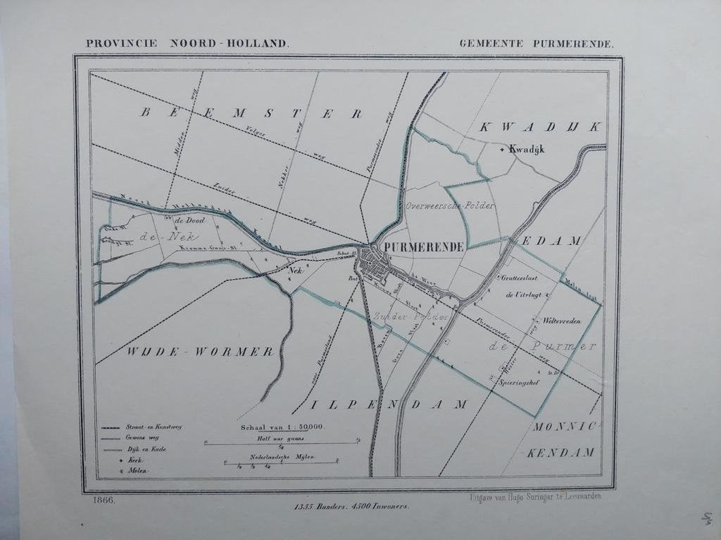 44 / Purmerend Kwadijk Nek Wijde Wormer Litho  1866 J Kuyper, Ophalen of Verzenden