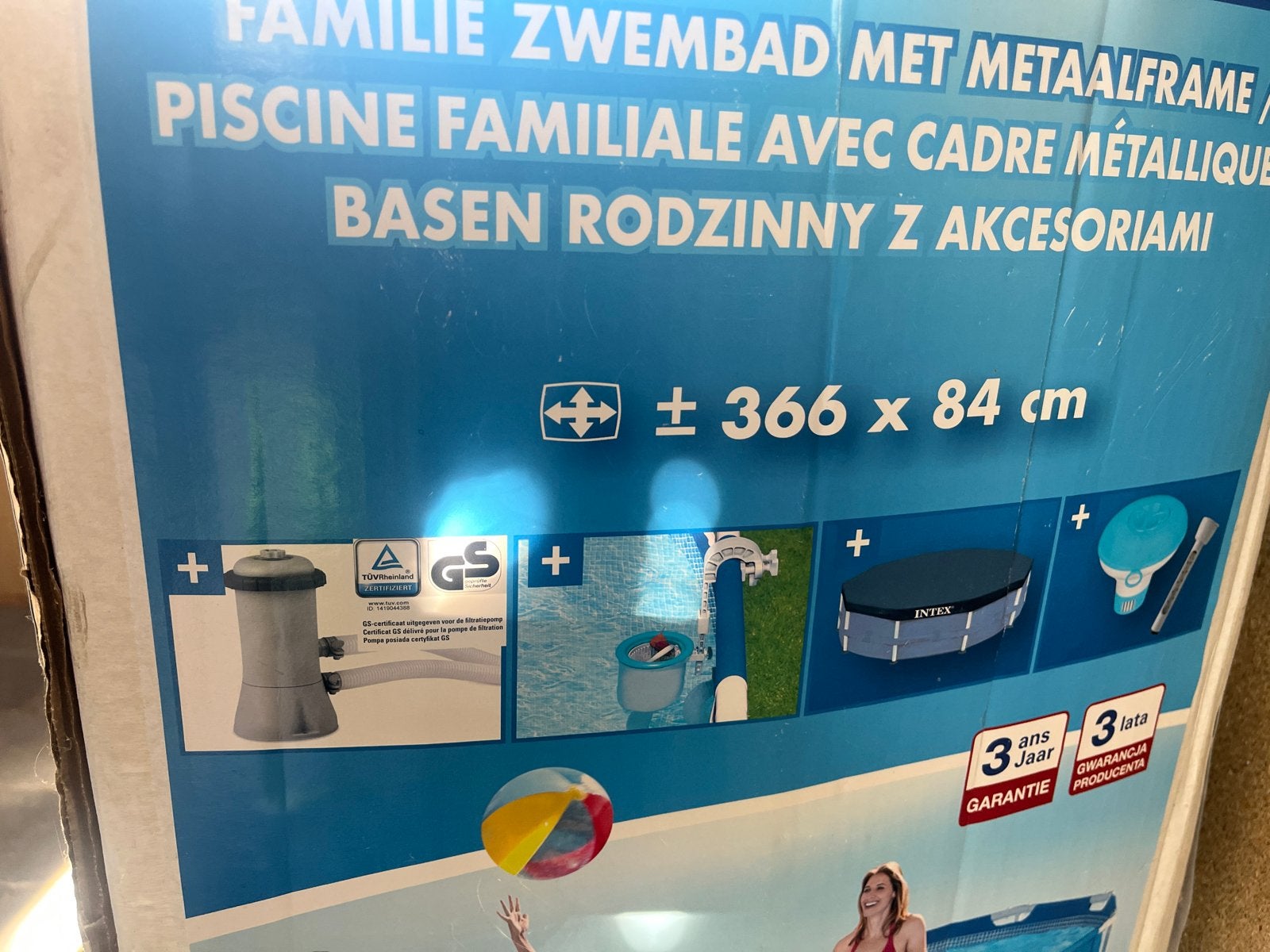 Intex Familie Zwembad met Metaalframe - 366 x 84 cm, 80 tot 120 cm, Rond, 300 cm of meer, Ophalen of Verzenden