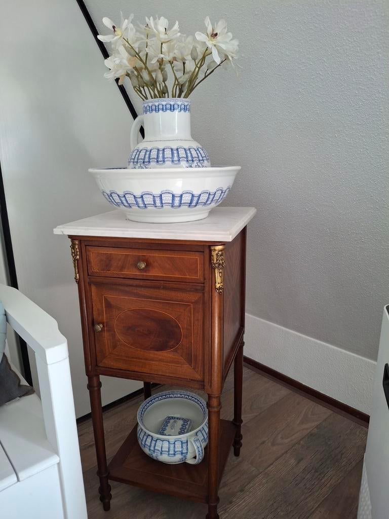 Vintage petrus regout lampet set type Diane wit blauw, Ophalen