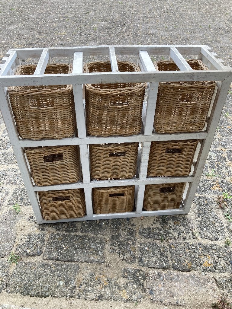 Houten rekje met 9 mandjes., Gebruikt, 5 laden of meer, Minder dan 25 cm, Minder dan 100 cm