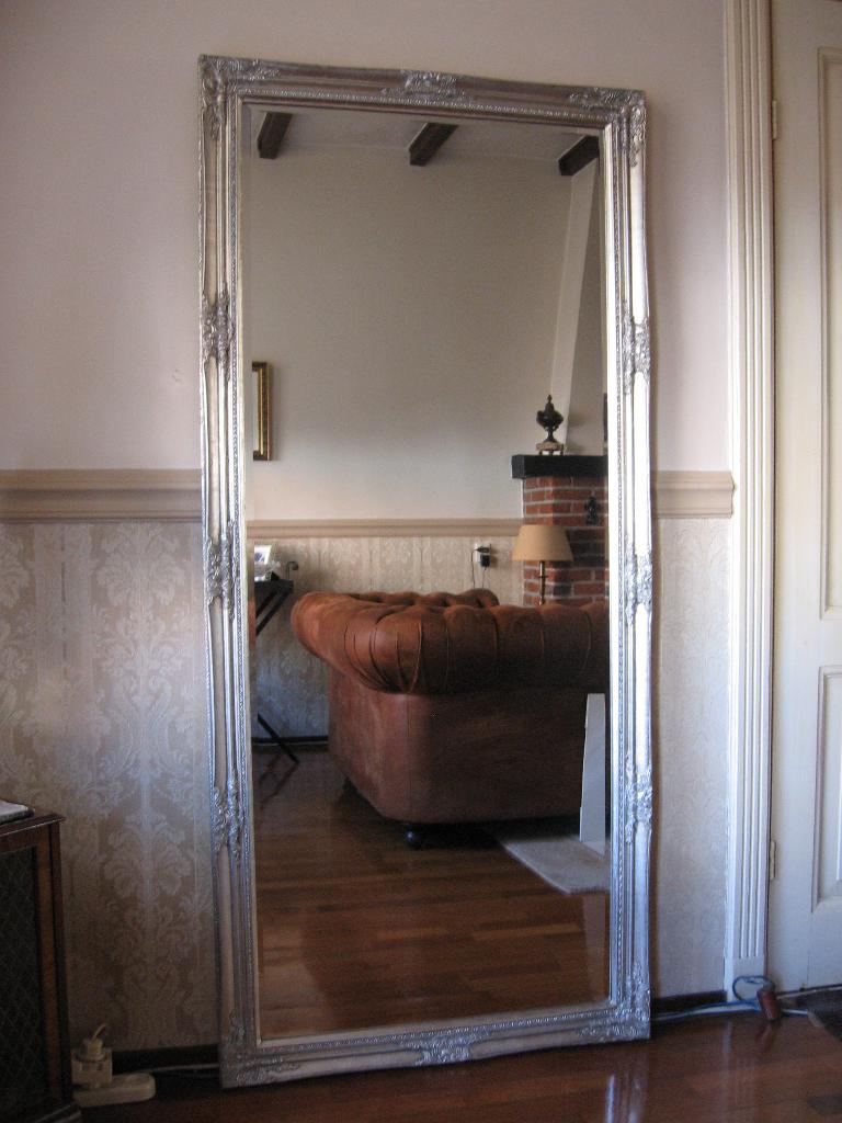Chique!! Old-Zilver "Facet" Lange 183x83cm "Barok" Spiegel, Ophalen, Zo goed als nieuw, 75 tot 100 cm, 150 tot 200 cm