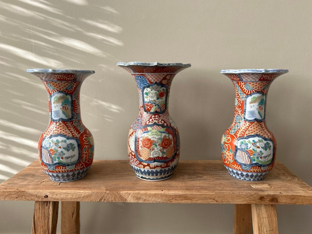 Set van 3 Japanse Imari vazen, handgeschilderd, Ophalen