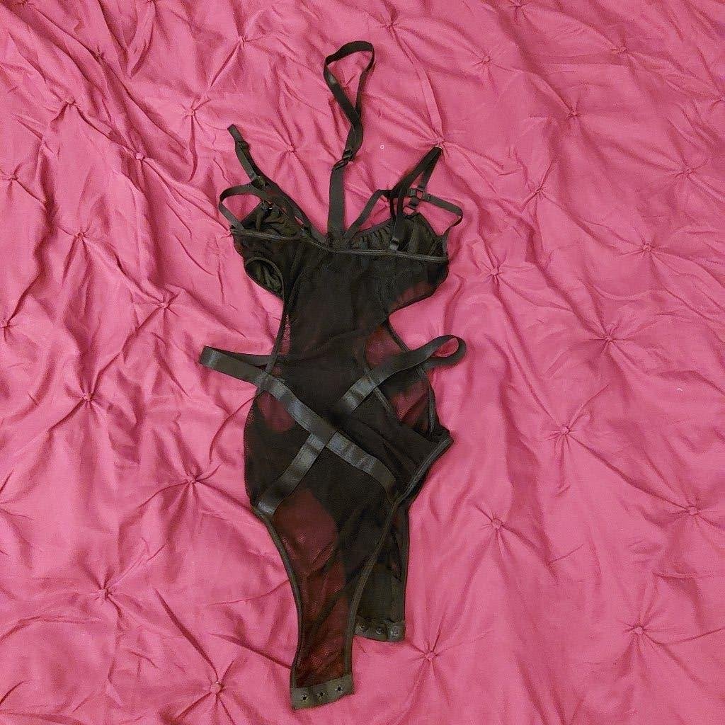 sexy body leer en mesh, clubwear, 1x gedragen, Onbekend, Verzenden, Zwart, Body of Korset
