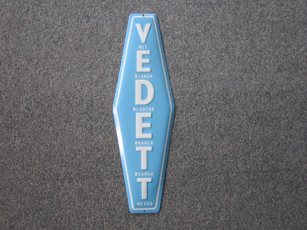 VEDETT BIER EMAILLE RECLAMEBORD, Ophalen, Zo goed als nieuw, Reclamebord, Plaat of Schild, Overige merken