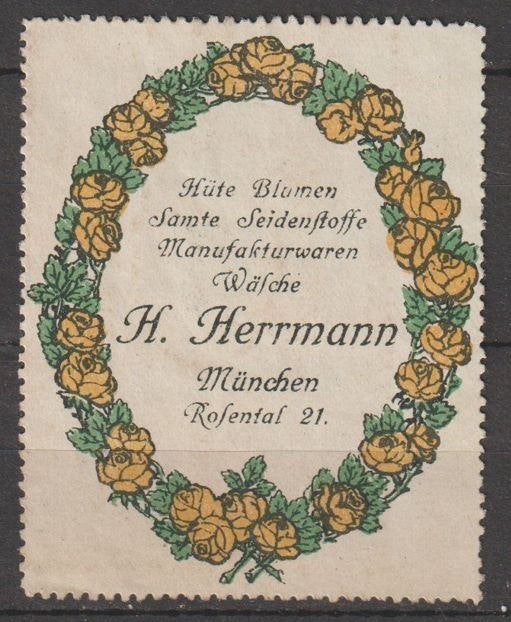 Duitsland sluitzegel reclame Herrmann textielwinkel München, Ophalen of Verzenden, Overige periodes, Postfris