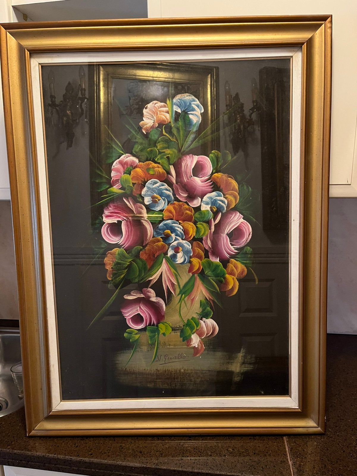 Groot olieverf bloemen schilderij, Ophalen