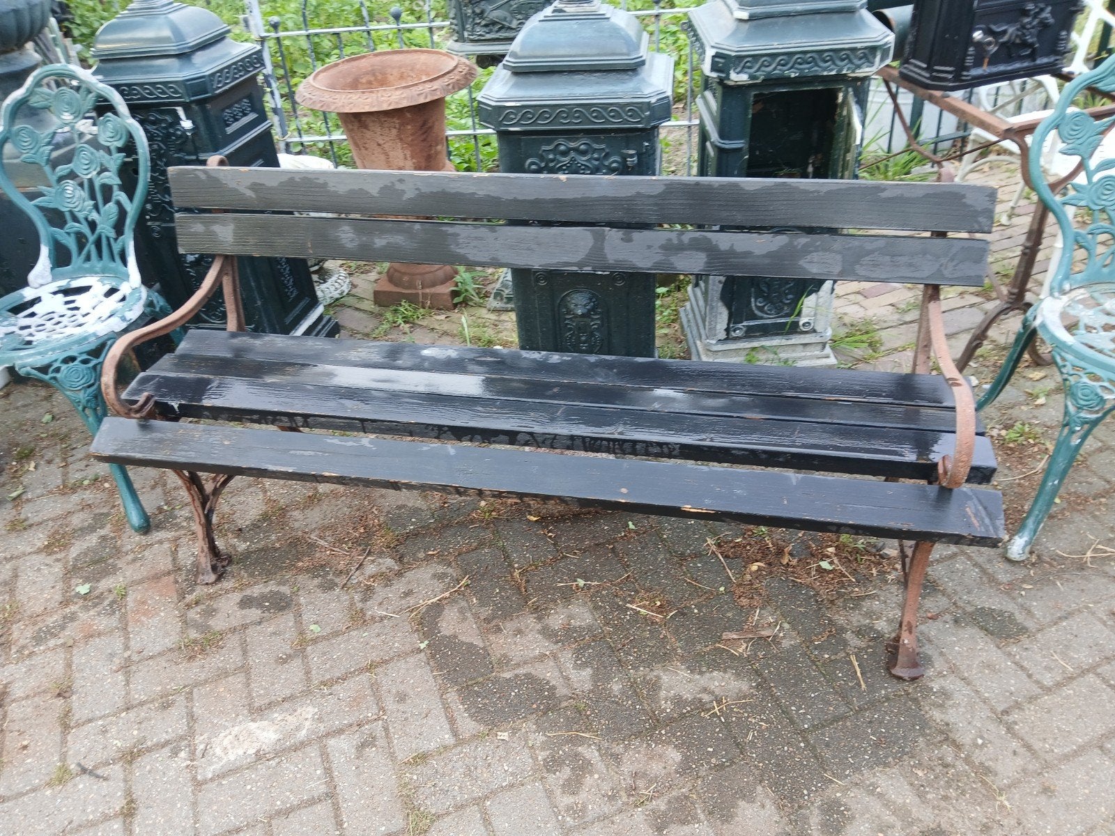 tuinbank .met gietijzeren  zijkanten, Ophalen, Gebruikt, Hout