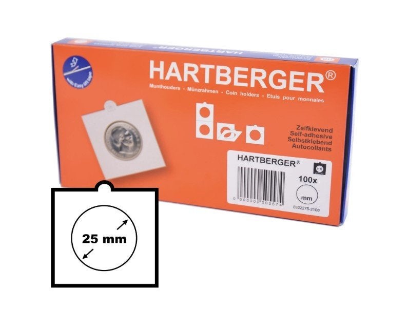 Hartberger Munthouders 25mm zelfklevend (100 stuks), Postzegels en Munten, Ophalen of Verzenden, Overige typen