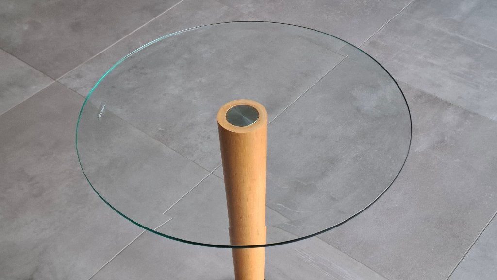 Vintage ronde glazen bijzettafel, Minder dan 55 cm, Gebruikt, Rond, Glas
