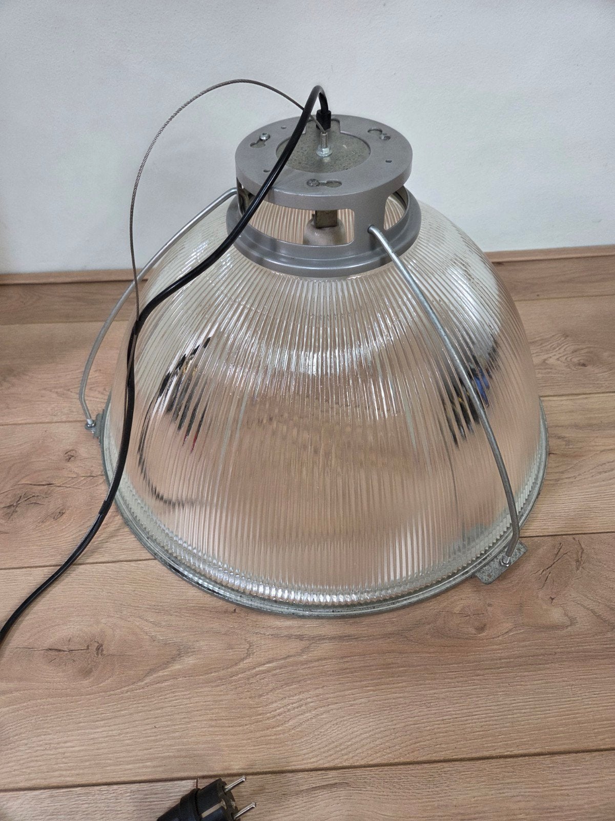 Grote Industriële Hanglamp - Glas en Metaal, Ophalen, Gebruikt, E27 (groot), Glas