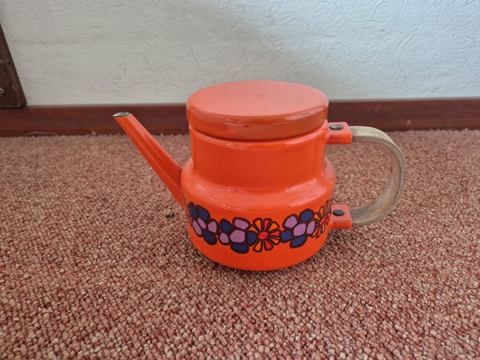 Vintage Oranje gieter met Bloemenpatroon, Ophalen of Verzenden