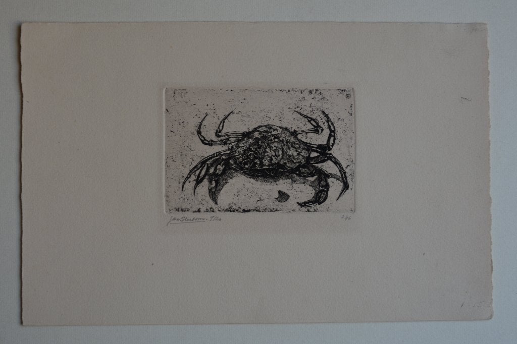 JAN SLEEBOOM ETS ZEEKRAB 9/20 GESIGNEERD 1946 K46, Ets, Ophalen of Verzenden, 9 cm, 1900 - 1949