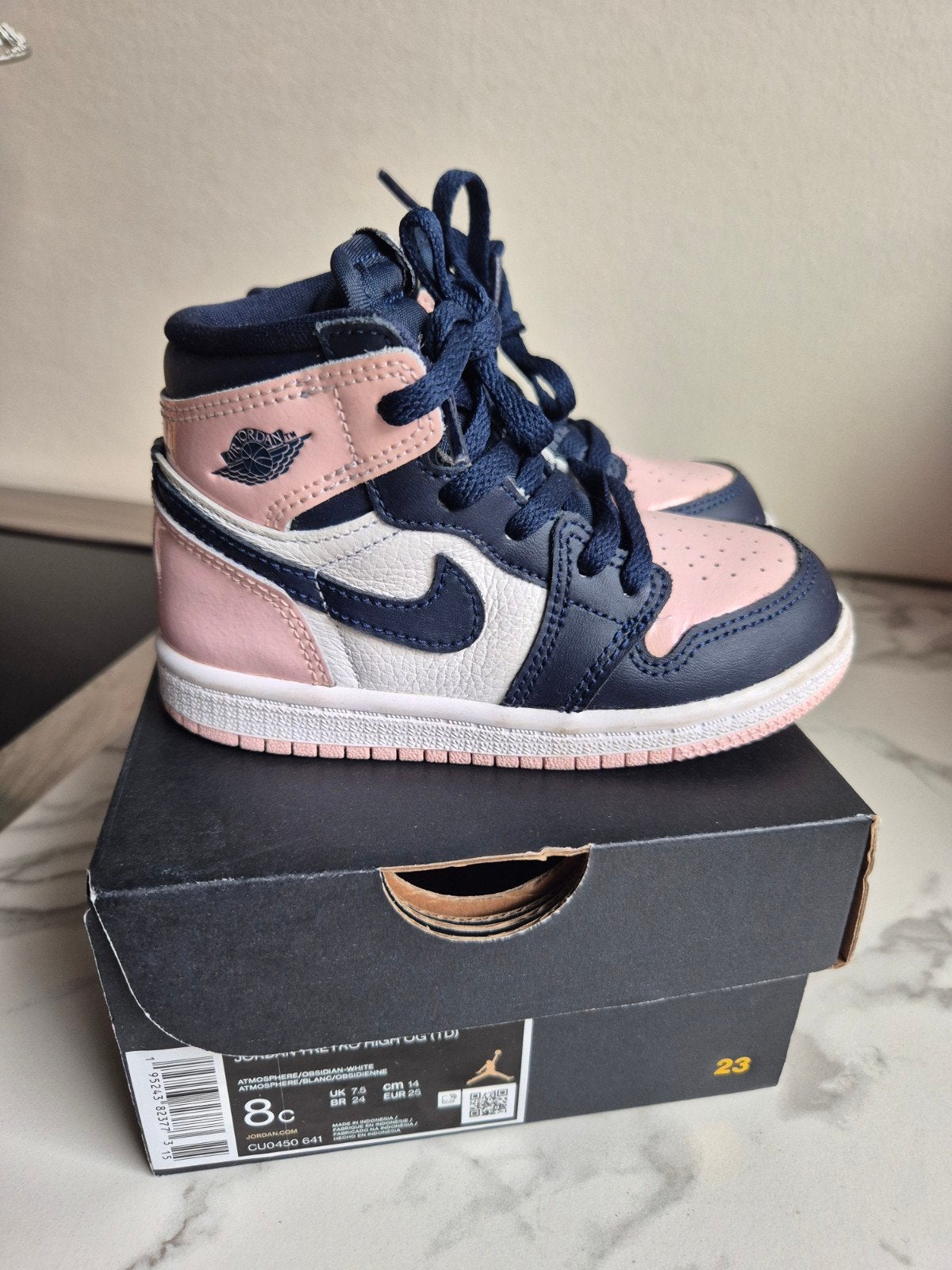 Jordan 1 Retro High OG (TD) Atmosphere-Obsidian-White, Jongen of Meisje, Schoenen, Ophalen of Verzenden, Jordan