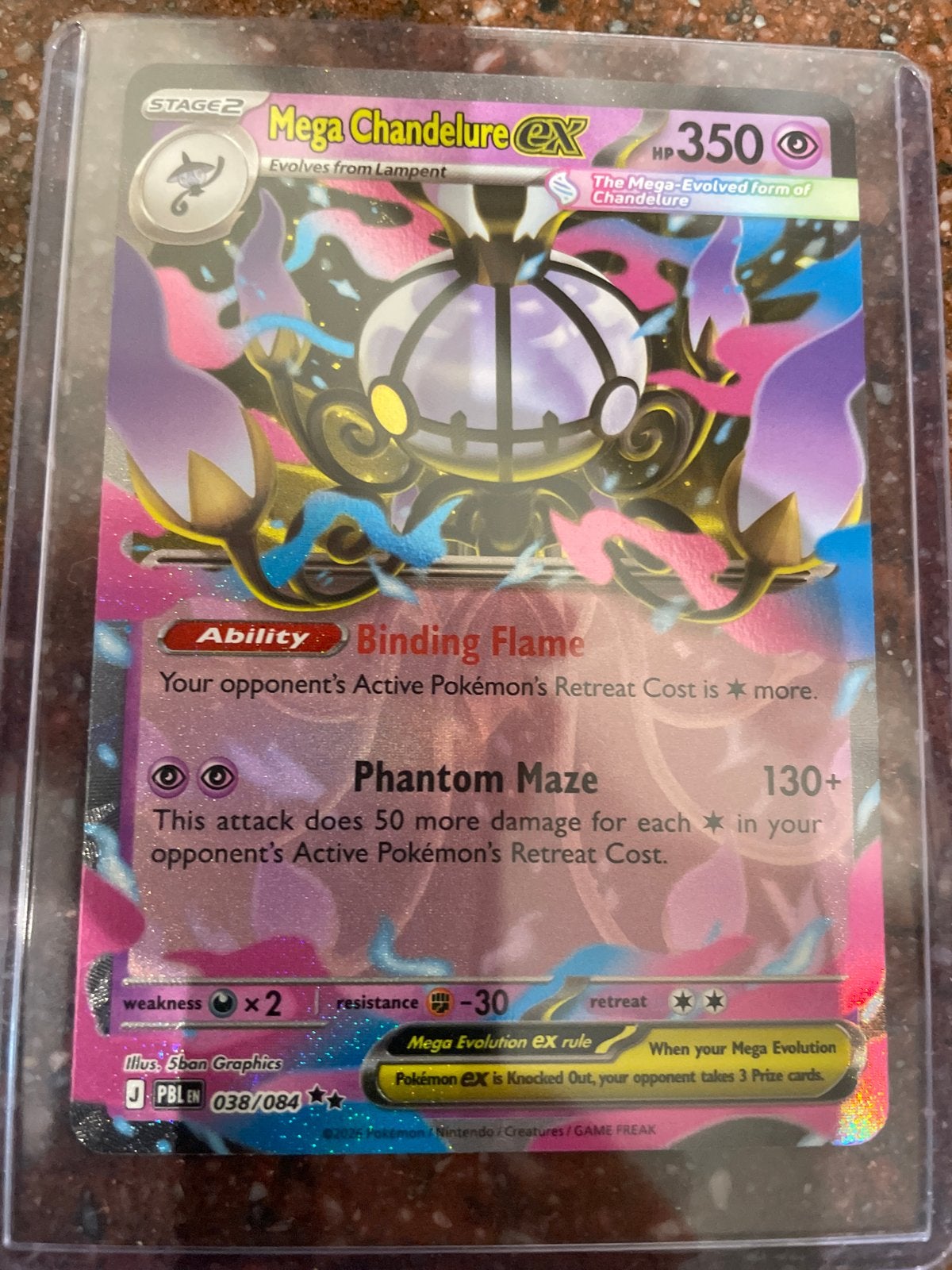 Mega Chandelure EX Pokémon Kaart J PBL EN 038/084, Ophalen of Verzenden, Nieuw, Losse kaart, Foil
