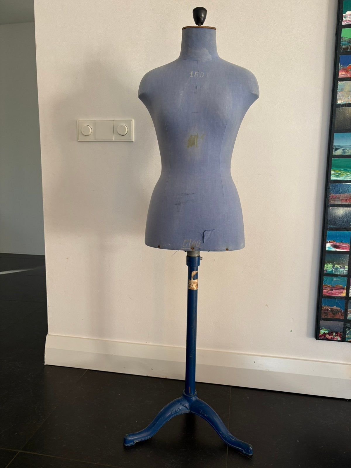 Vintage Mannequin Blauw Stof op Poot - 126 cm Hoog, Ophalen