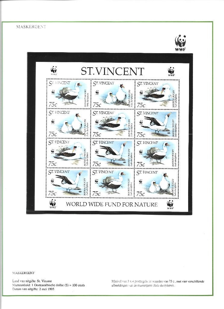 Vogels wwf wnf Maskergent St Vincent bedreigde diersoorten, Ophalen of Verzenden, Postfris, Dier of Natuur