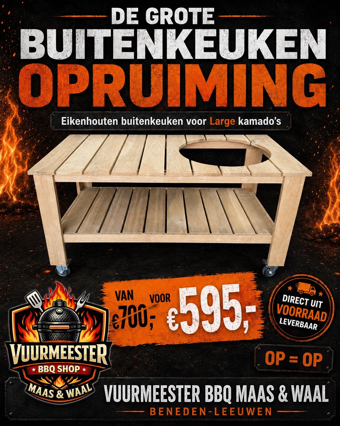 Mooie eikenhouten buitenkeuken, Ophalen, Zo goed als nieuw, Houtskool