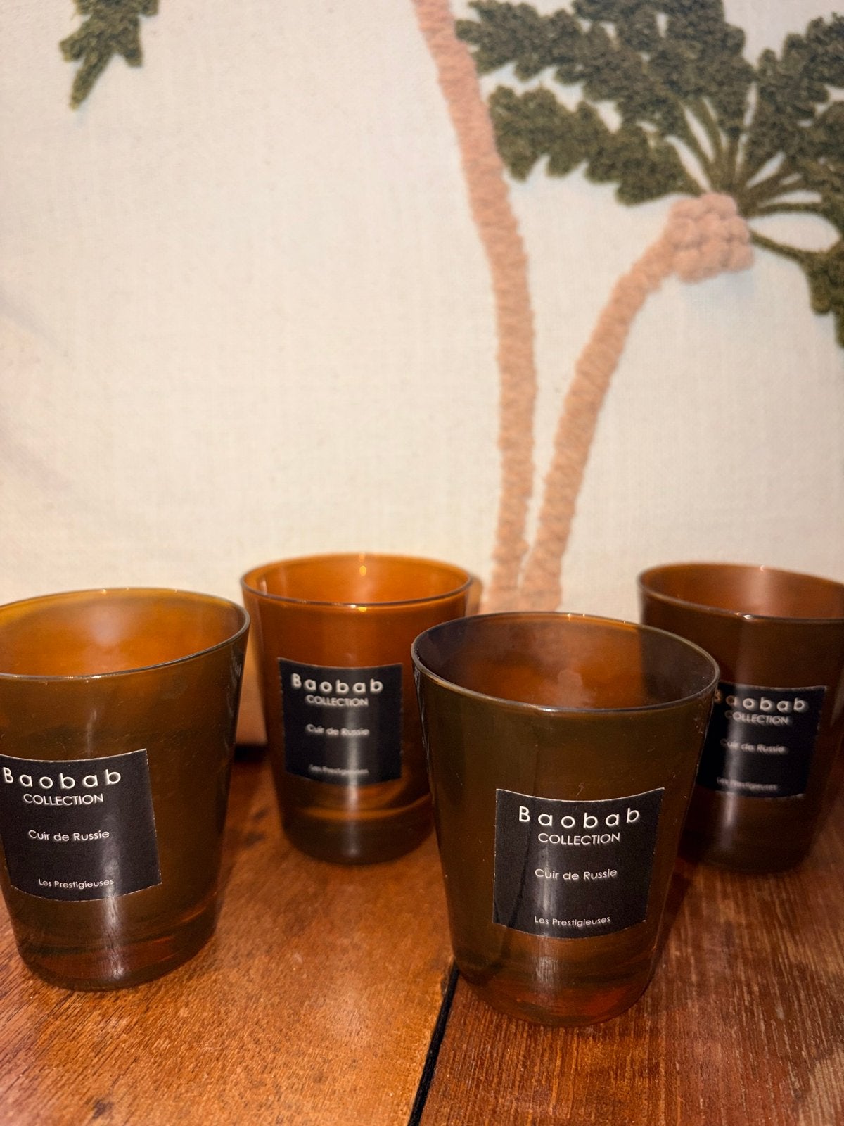 4 lege Baobab kaarsen houders - donkerbruin glas, Huis en Inrichting, Woonaccessoires | Kandelaars en Kaarsen, Gebruikt, Bruin