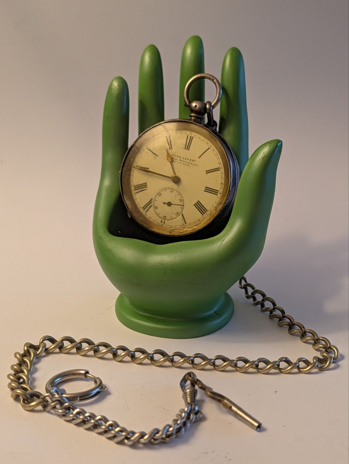 Antiek zilveren zakhorloge, werkend, uit 1895, Overige merken, Zakhorloge, Ophalen of Verzenden, Met ketting