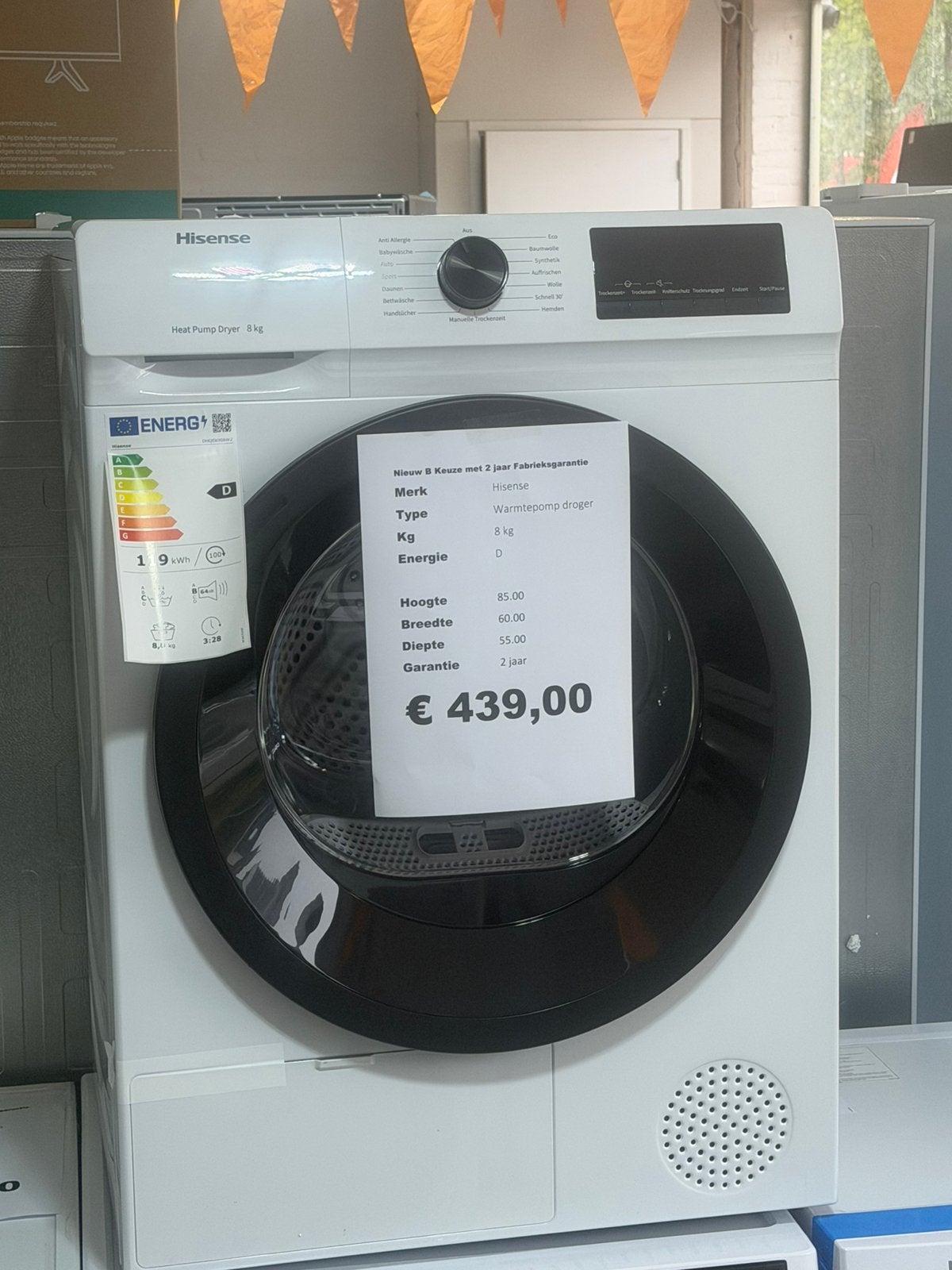 Hisense warmtepomp droger 8 kg nieuw, Hisense, Minder dan 85 cm, Hisense, 8 tot 10 kg
