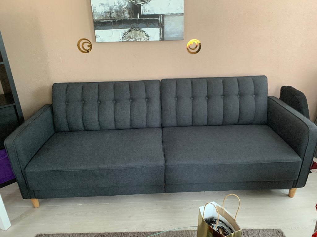 Functionele slaapbank Jysk grijs - Goed, mooi en goedkoop!!!, Ophalen, Tweepersoons, Zo goed als nieuw, Overige maten