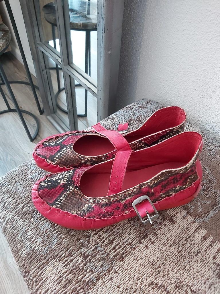 Designer Jan Jansen leren schoenen ballerina's mt 37 37,5, Verzenden, Zo goed als nieuw, Espadrilles of Moccasins, Rood