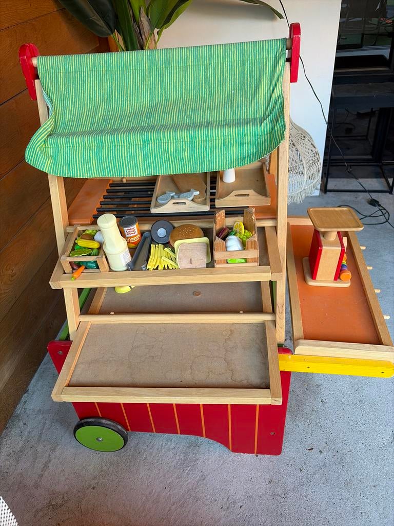 Houten speelgoed marktkraam met accessoires, Ophalen, Gebruikt, Jongen of Meisje