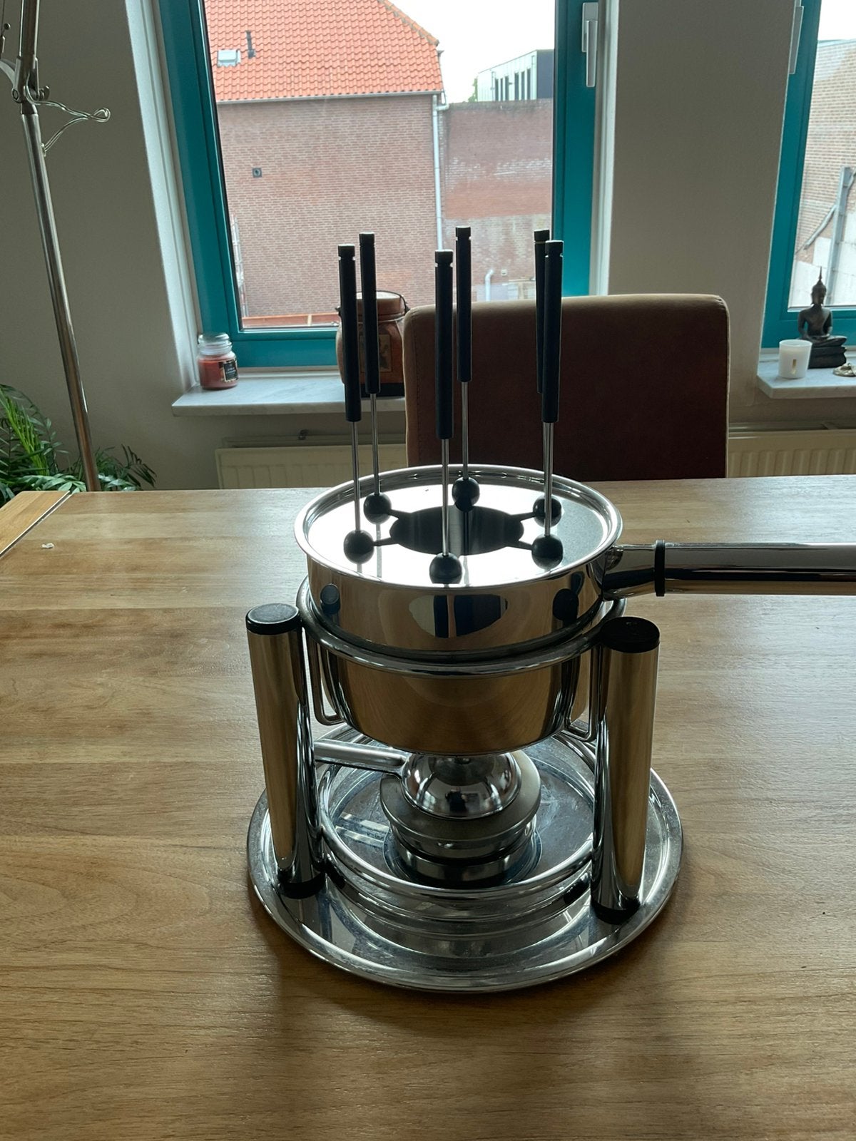 Roestvrijstalen fondueset, Ophalen of Verzenden, Zo goed als nieuw, Brander, Fondueset