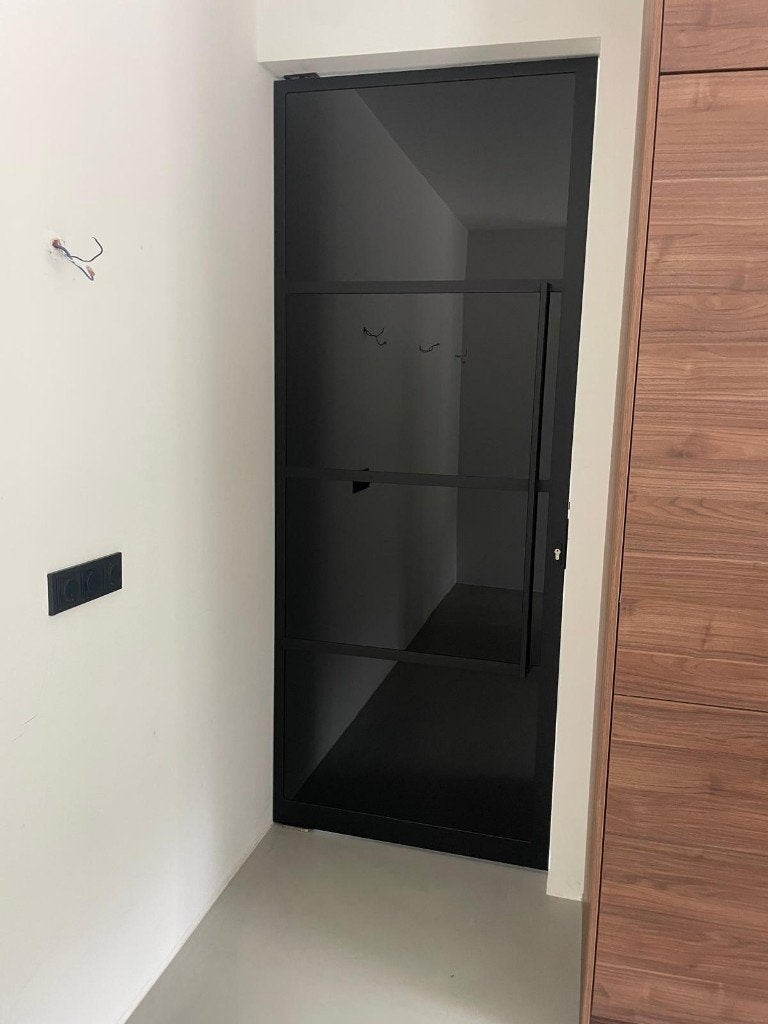 stalen zwarte taatsdeur met poedercoating, Ophalen, 80 tot 100 cm, 215 cm of meer, Binnendeur