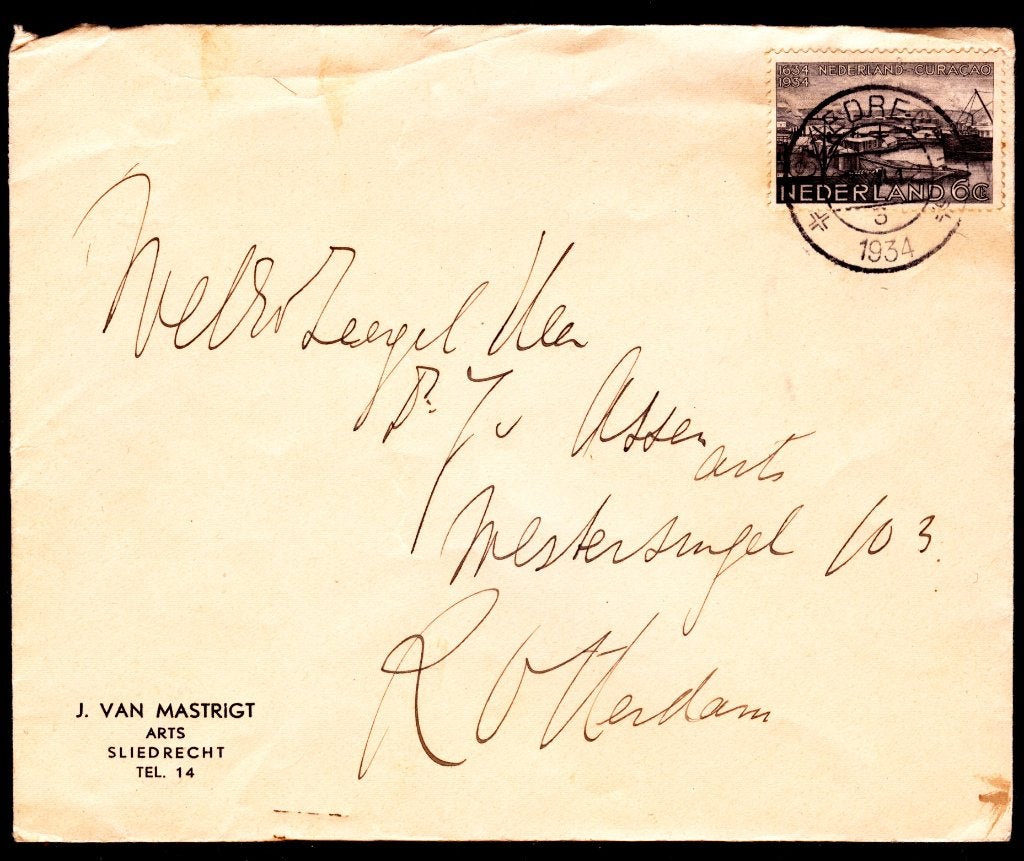 Envelop; van Sliedrecht naar Rotterdam op 23-7-1934  69, Postzegels en Munten, Ophalen of Verzenden, Envelop