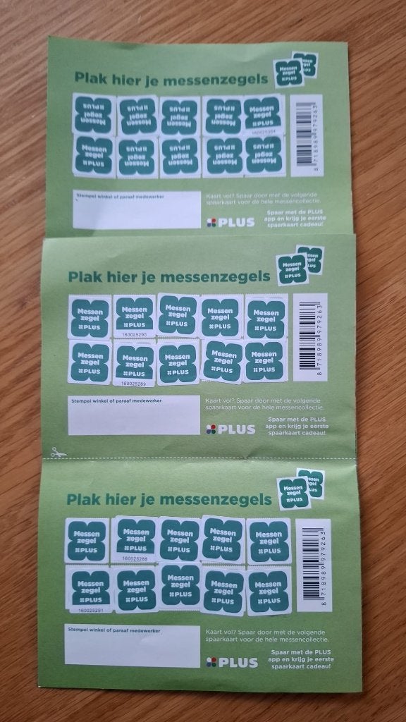 Spaarzegels voor zwillingmessen, Plus, Ophalen