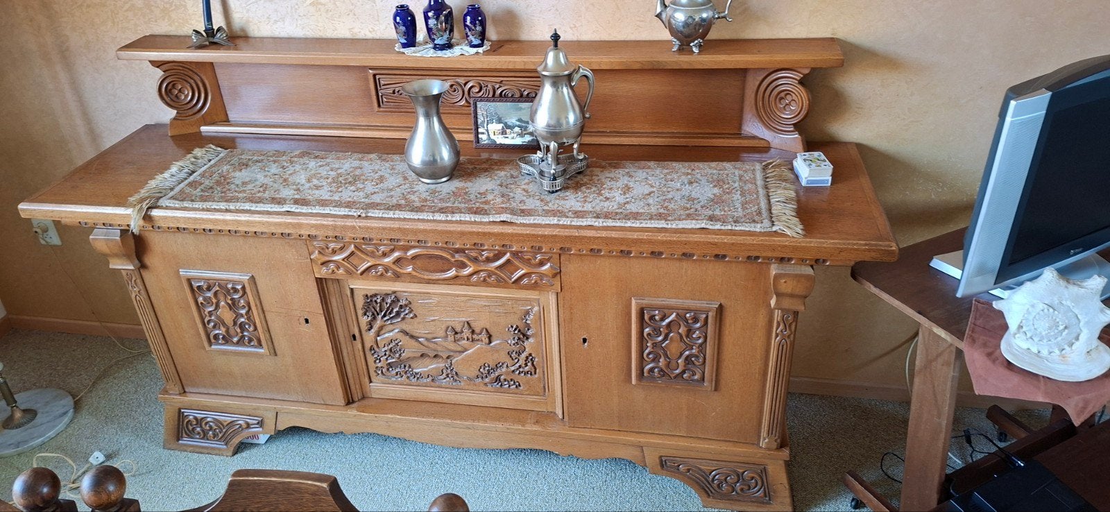 Dressoir kast met opzet. Met houtsnijwerk oud, Ophalen, Gebruikt, Overige materialen, 50 tot 75 cm